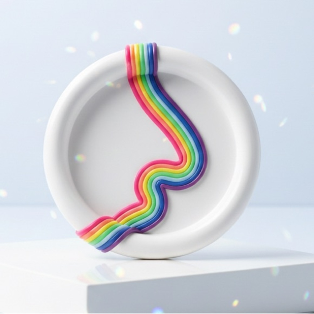 Rainbow Trinket Dish - Handmade - White - 5 inch